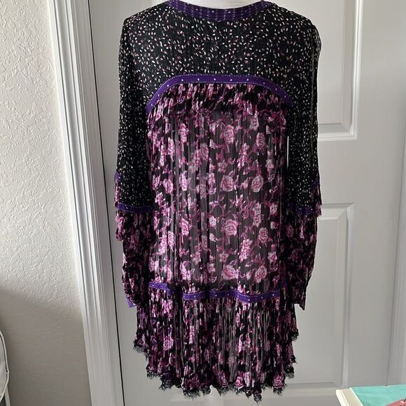 Free People Mini Dress Rosebuds Button Front Flowy Silhouette Oversized SZ XS-M - Picture 5 of 15